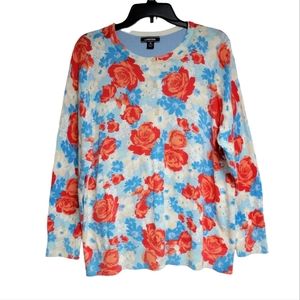 Lands End Blue Floral Button-down Cardigan Size: 1x